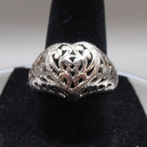 Vintage S.J. International Filigree Ring – Sz. 8 Sterling Silver Plated 925 Thai